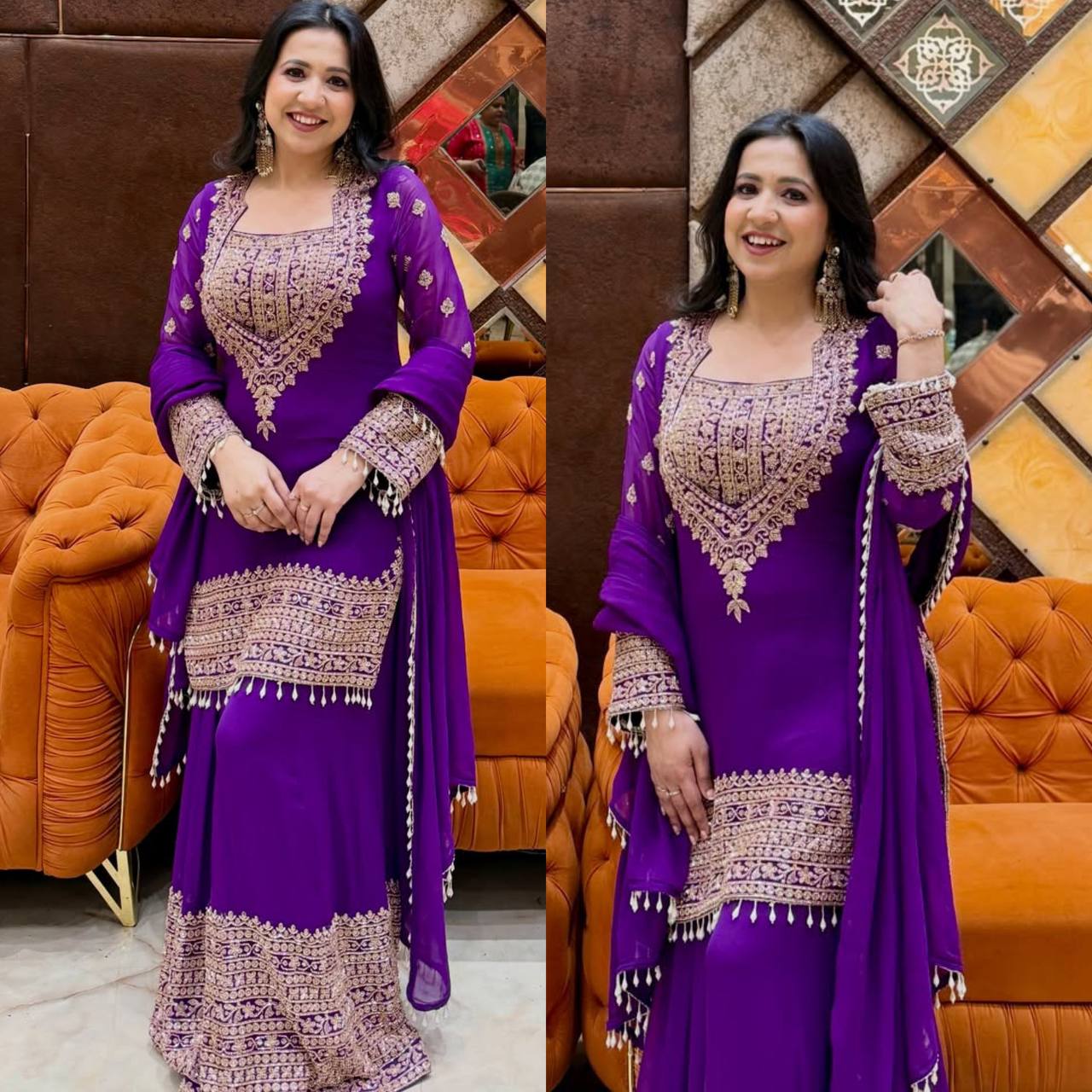 Royal Orchid Embroidered Evening Couture